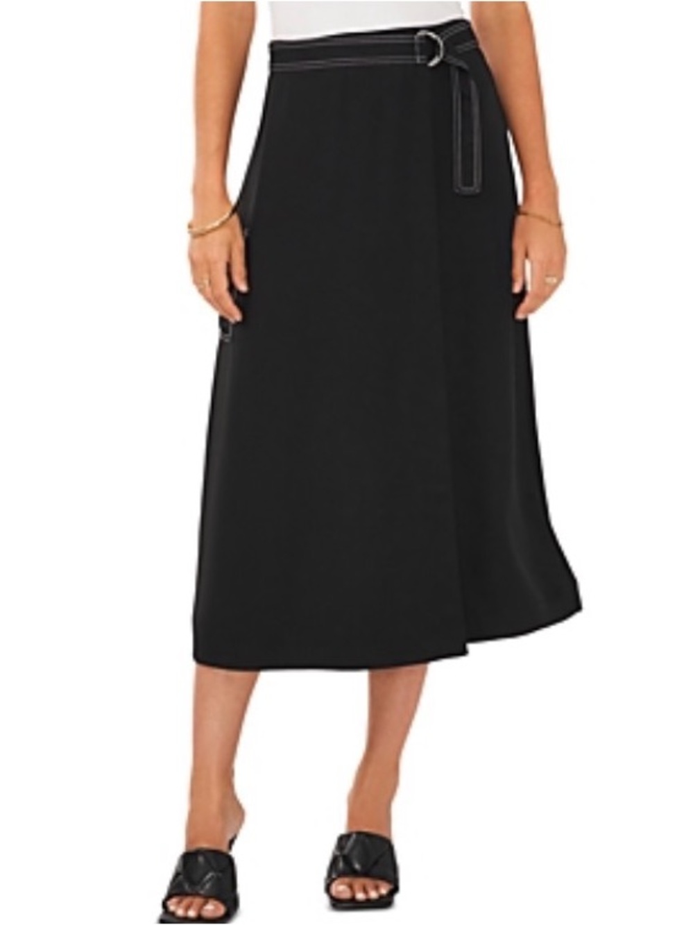 Vince Camuto Cargo Pocket Belted Midi Faux Wrap Skirt in Rich Black